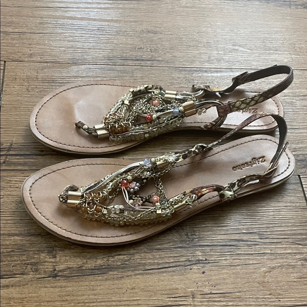 Beaded Tan Sandals